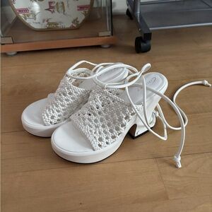 Sam Edelman White Crochet Lace-up Heels.